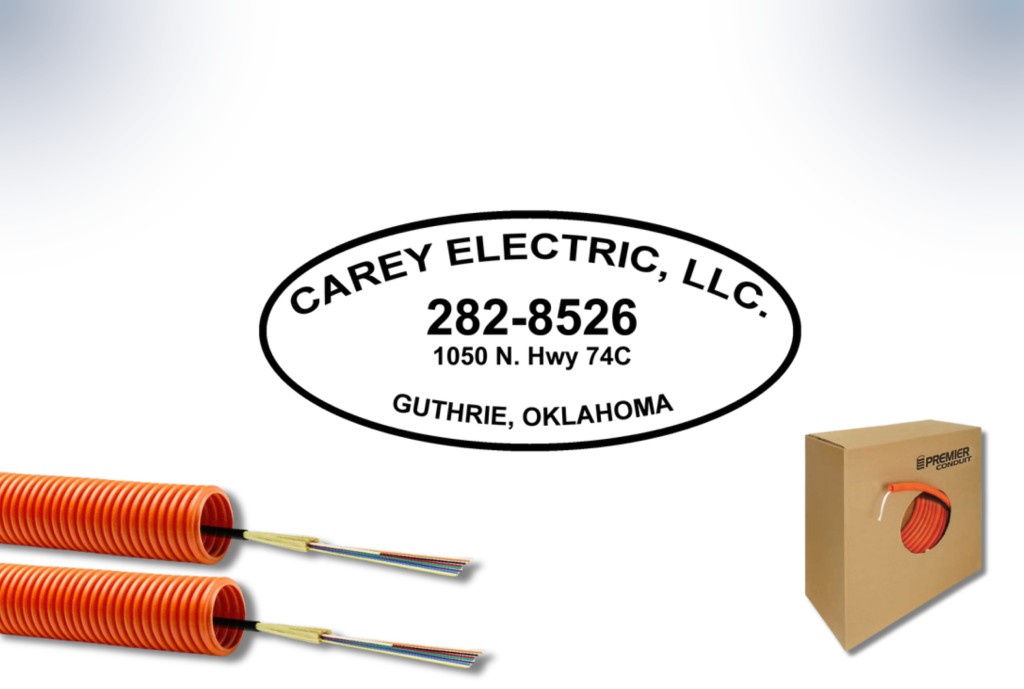 orange HDPE conduit with logo of Carey Electric in Guthrie Oklahoma - a satisfied client of Cables Plus.
