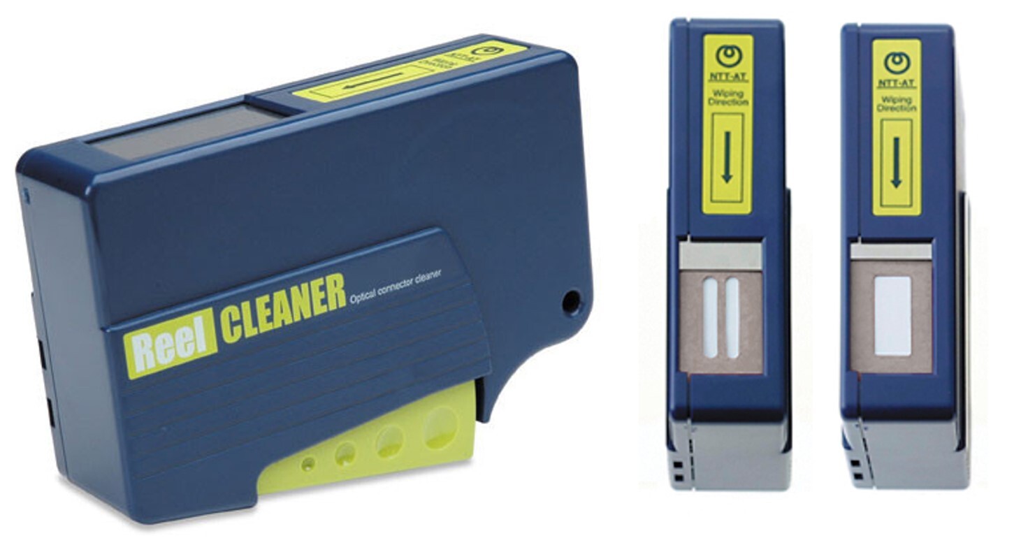 image of a fiber optic cassette cleaner with different size slots for different connector types.