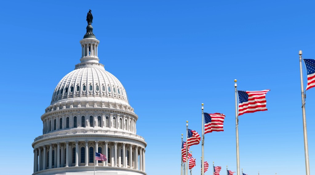 US flags flight outside the US capital building