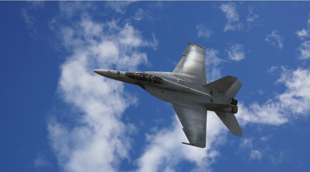 US Military fighter jet flies across the sky