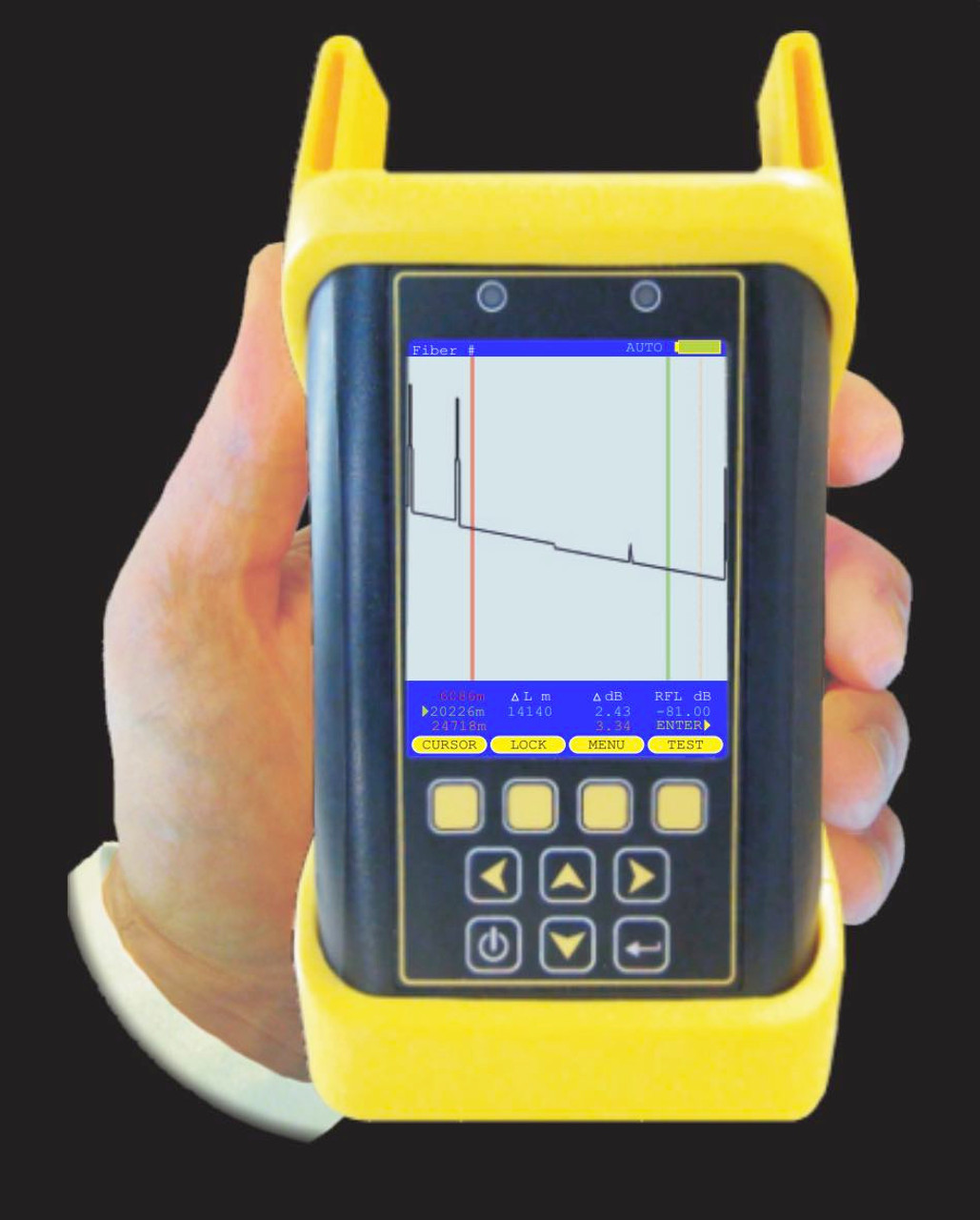 Image of an optical time-domain reflectometer (OTDR) showing trace results.