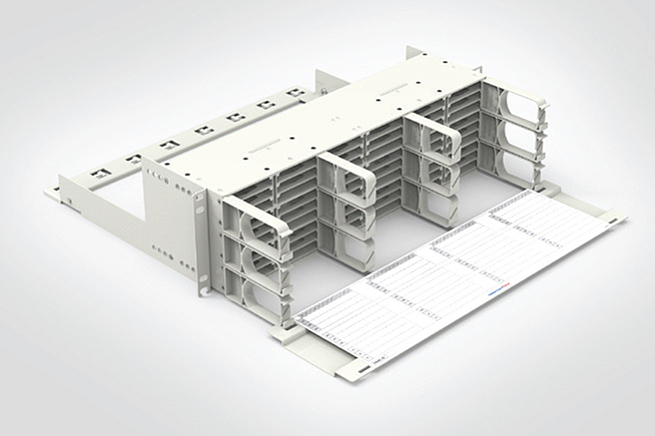 High-density fiber optic rack enclosure with modular cable management designed to maintain proper bend radius